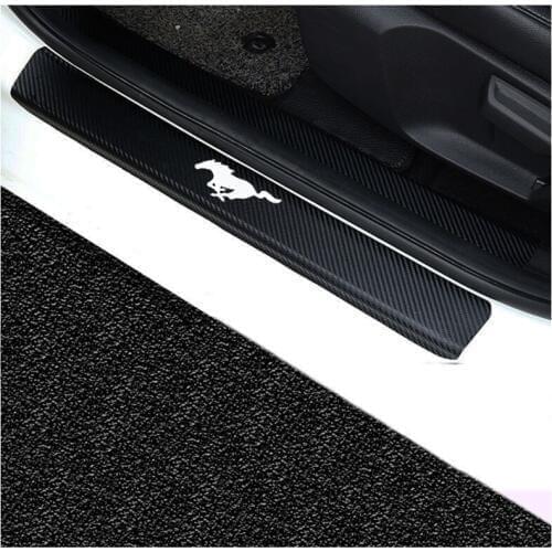 2Pcs Carbon Fiber Pu leather Car Accessories For Ford Mustang Car Door Sills Door Threshold Plate Door Sill Scuff Plate
