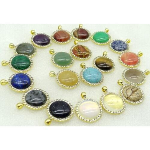 2020 Natural Stone Quartz Crystal Unakite Opal aventurine Round Shaped Pendant Diy Jewelry Making necklace for woman man 1PC