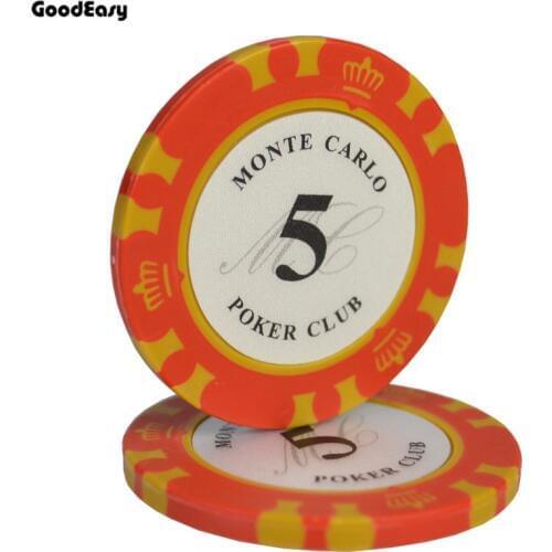 25PCS/SET Multi-colors 14g Casino Baccarat Crown Monte Carlo Design Clay Poker Chip Inner Metal with Trim Sticker