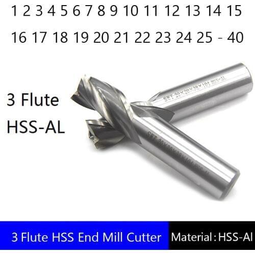 Three 3 Flute HSS End Mill Cutter CNC Bit Milling Cutter 1 2 3 4 5 6 7 8 9 10 11 12 13 14 15 16 17 18 19 20 21 22 23 24 25 - 40