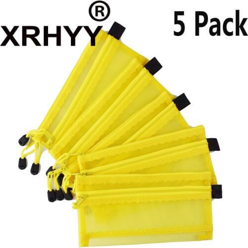 5 Pack A6 Zip Files Bags Double Layer Zipper Pen Holder Storage Pouch Paper Document Folder Bags School Office Supplies-Yellow