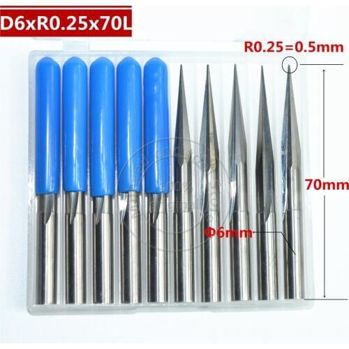6mm*R0.25*70L,CNC carbide wood End Mill,woodworking insert router bit,Taper ball nose end milling cutter,deep relief,pvc