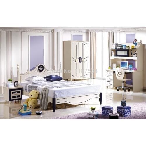 6620# Wooden furniture set colorful bedroom furniture set bed wardrobe and desk bedroom furniture set