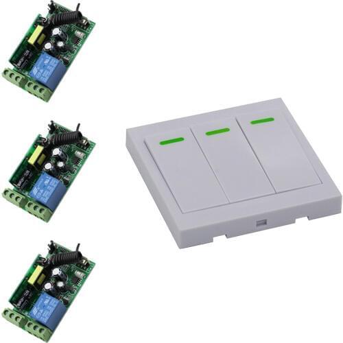 85V 110V 120V 220V 250V Wireless Remote Control Switch System 3Receivers +Wall Panel Remote Transmitter Sticky Remote Smart Home