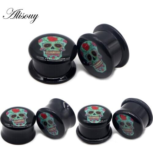 Alisouy 2pc Skull Flower Acrylic Ear Plugs Tunnel Gauges Dermal Piercing Oreja Body Jewelry Expander Screw Earring Fashion Gift