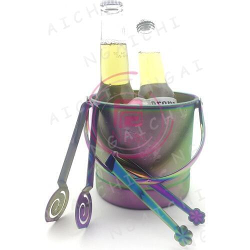 Bar Ice Bucket Beer Barrel Container With Tongs Set Rainbow Stainless Steel Ice Buckets Tray Barware Set Cold Drink Whiskey