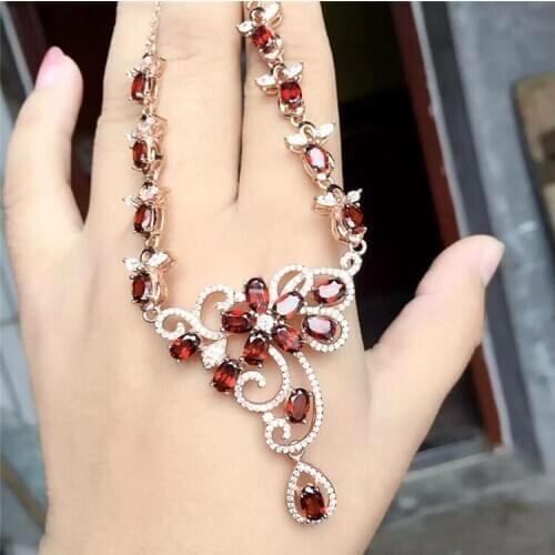 Free shipping Natural garnet necklace pendant Real origin red garnet 925 sterling silver Fine jewelry 4*6mm 19pcs