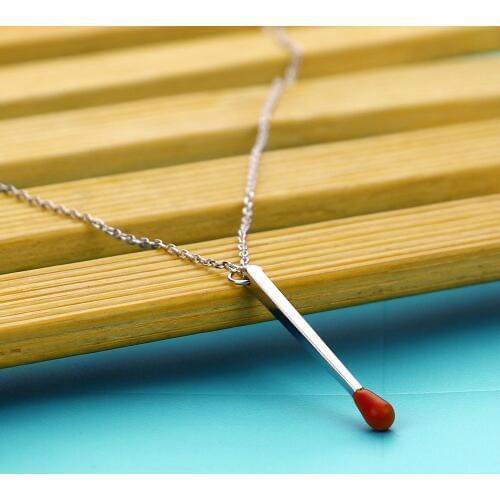 Wholesale 100% S925 Sterling Silver Matchstick Pendant Necklace New Simple Fashion Chain Charm women & girls Silver Jewelry