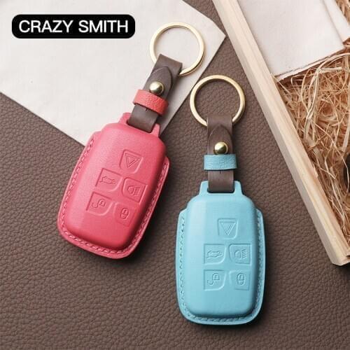 Crazy Smith Handmade Car Key Case Cover for Land Rover 5 Buttons Vegetable Tanned Leather High Quality New Years Gift Brown Red