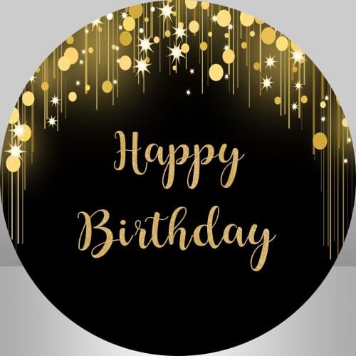 Black Gold Happy Birthday Photo Background Bokeh Adult Birthday Party Decoration Candy Table Banner Round Backdrops Cover
