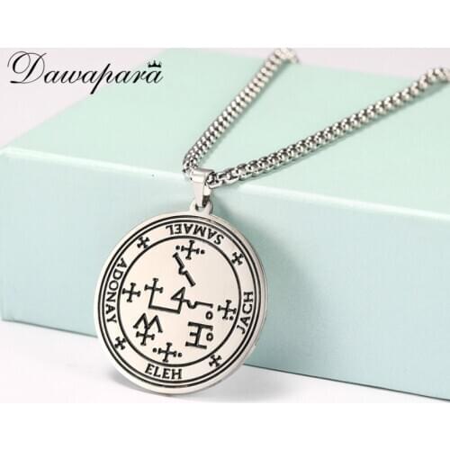 Dawapara Archangels Samael Seals Pendant The Son of Zacharias In The Desert Vintage Amulet Men Necklace Stainless Steel