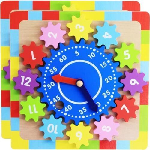Kid Wooden Gear Block Multicolor Digital Clock Jigsaw Puzzle Early Education Puzzles Gadgets Matching Clock Toy For Children