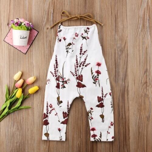 Pudcoco Toddler Kids Baby Girls Flower Jumpsuit Bodysuit Outfits Backless Clothes