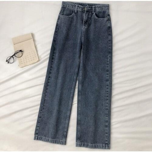 Denim Trousers Vintage Wide Leg Pants Women Korean Straight Long Pants High Waist Casual Loose 2021 Autumn