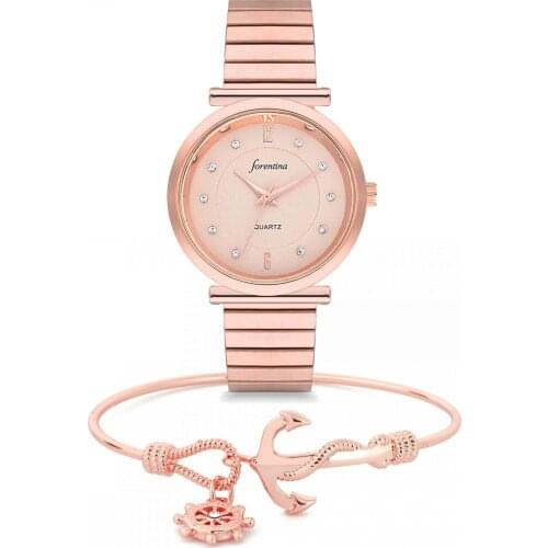 Forentina Rose Metal Kadın Kol Saati Çıpa Bileklilk Kombin PS1793