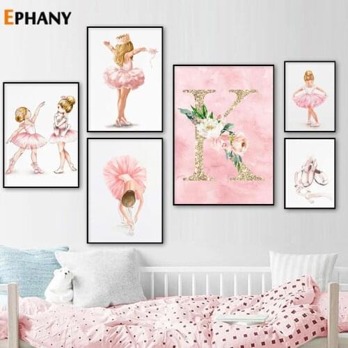 Customized Name Canvas Painting Ballet Girl Wall Art Nordic Personalized Posters and Prints Wall Picture for Kids Room Decor
