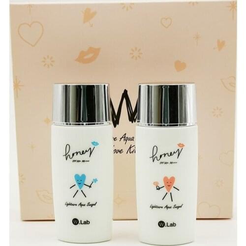 Korean cosmetics w.lablightcare aqua sungel love kit 50ml*2pcs sunscreen lotion SPF50+ /PA+++ Self Tanner &Bronzer face skinset