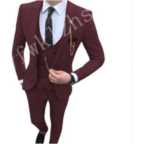 Handsome Groomsmen Wool blend Groom Tuxedos Mens Wedding Dress Man Jacket Blazer Prom Dinner (Jacket+Pants+Tie+Vest) A109