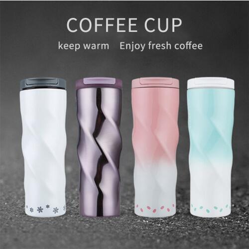 500 ML New Spiral Pattern Coffee Mug Stainless Steel Thermos Mug Gradient Color Mug Bottle Portable Travel Sports Water Bottles