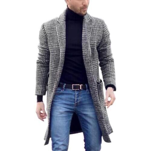 Men winter jacket Vintage Men Autumn Winter Plaid Lapel Collar Midi Woolen Coat Warm Slim Cardigan Male Jacket for Mens Clothing