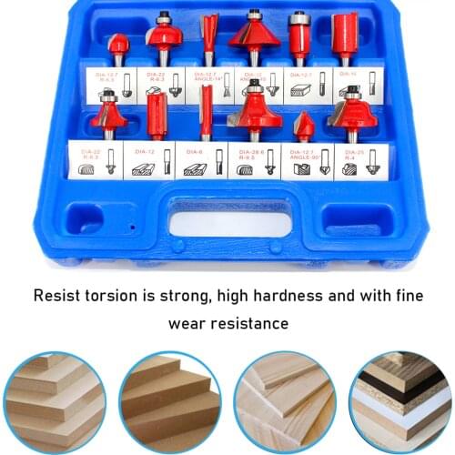Router Bit Set of 12pcs/15pcs 1/4 Inch Shank Carbide Tipped Woodworking Tool Set with Plastic Case