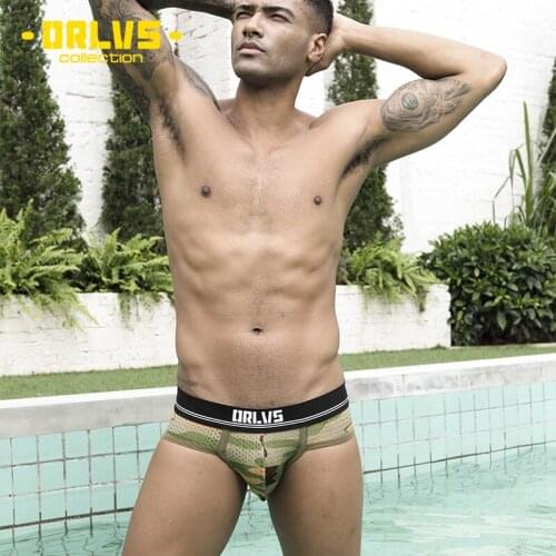 Orlvs mens underwear camouflage mesh breathable sexy briefs low waist comfortable or187