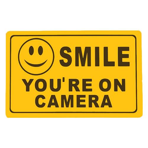 11"X7" /28x18cm SMILE YOU'RE ON CAMERA Business Warning Polyethylene Security CCTV Video Yellow Sign Car Sticker 2pcs