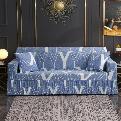 All-inclusive Sofa Slipcover With Skirt Y Pattern Elastic Sofa Protectors for Living Room Blue Color Fundas Para Sofás Removable