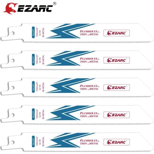 EZARC 5pcs 150mm / 225mm Reciprocating Saw Blade Bi-Metal Cobalt Sabre Saw Blades for Thin Metal Cutting 6In / 9In 18TPI R622PT