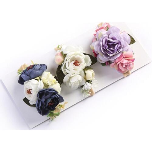 Pink rose flower nylon headband Baby spring floral headbands Bridal hair accessory cherry blossom headband Girls hair bows HB368