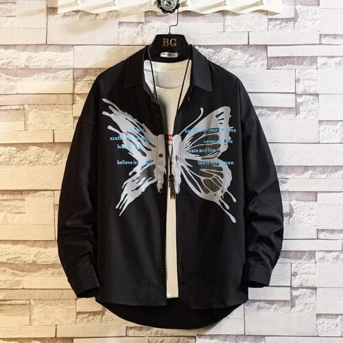 Oversized Shirt For Men Streetwear Long Sleeve Harajuku Chain Fashion Mens Shirts Korean Clothes Branded Mens Clothing Tops