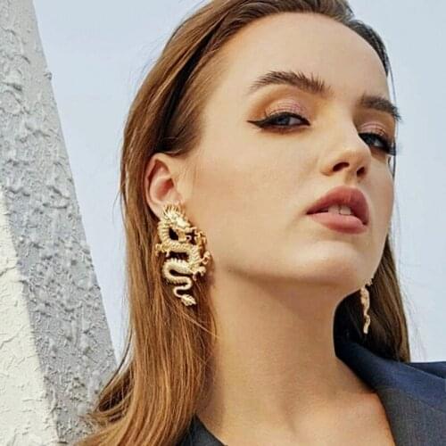European and American Exaggerated Personality Trend Cool Chinese Dragon Fashion Female Punk Animal Totem Earrings Jewelry Gift