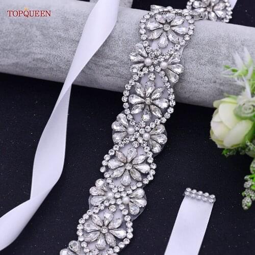 TOPQUEEN S453 Silver Rhinestone Belt for Weddng Women Party Sashes Bridesmaid Dress Belt Bridal Applique Decorative Drill Belt