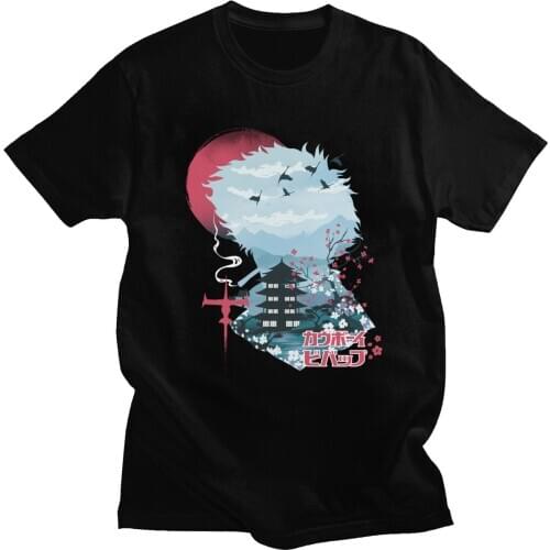 Trend Ukiyo E Space Cowboy Bebop T-shirt Men Short Sleeved Spike Spiegel Tshirt 100% Cotton Japanese Anime Manga Tee Shirt Gift