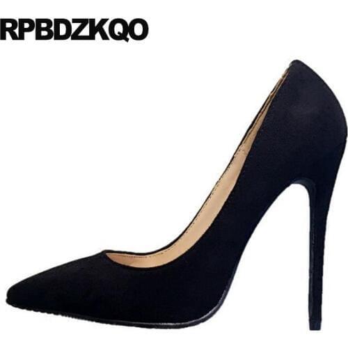 Extreme black work shoes women leather modern pointed toe blue sexy thin ultra 8cm super high heels fetish pumps 12cm 5 inch