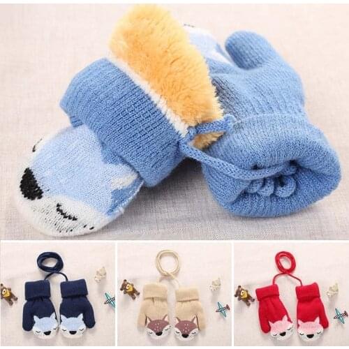Cartoon Fox Baby Mittens Winter Warm Kids Baby Girl Gloves Knitted Children Toddler Teething Mitten Handschoen