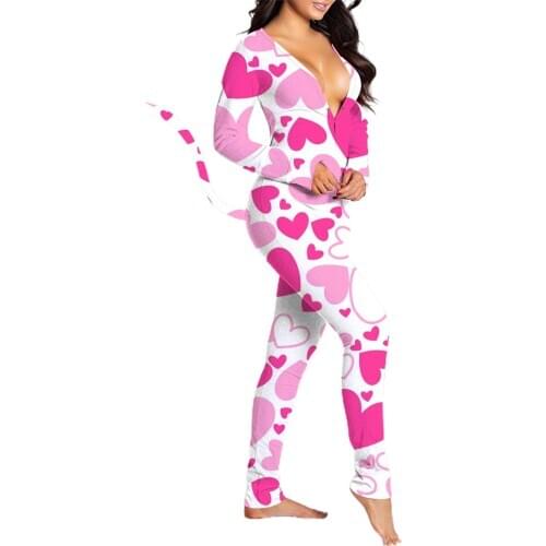 Spring Womens Deep V-neck High Waist Jumpsuit Casual Animal Printing Romper Long Sleeve Long Pants Home Clothing