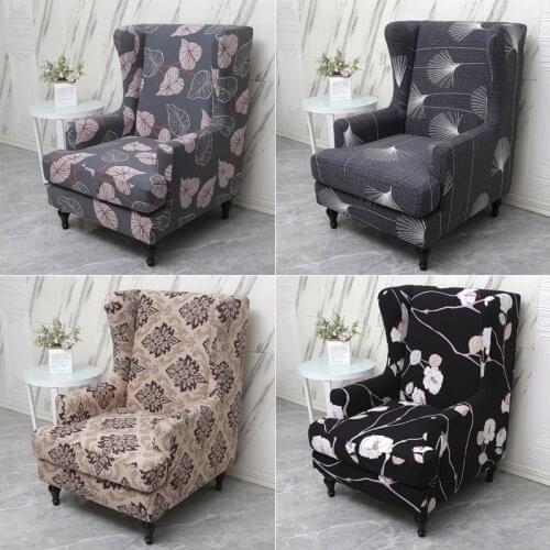 Wingback Chair Cover Spandex Printed Armchair Covers Wing Back Sofa Slipcovers Living Room Lounge Club Funda Para Butaca 1 Plaza