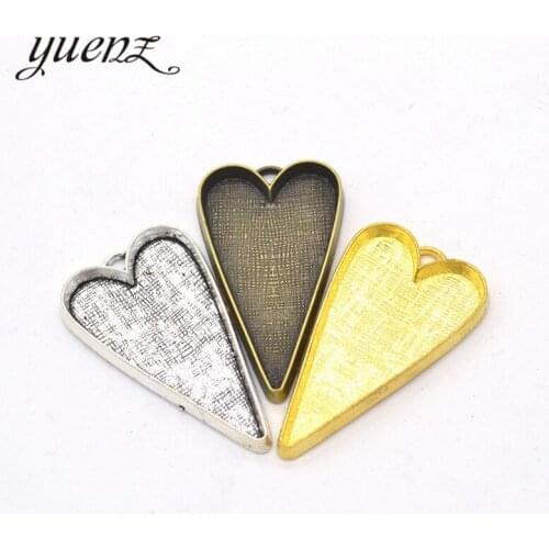 YuenZ 2pcs 3 Colors Necklace Pendant Setting Cabochon Base Tray Bezel Blank Fit 50*26mm Heart Cabochon Jewelry Making C02