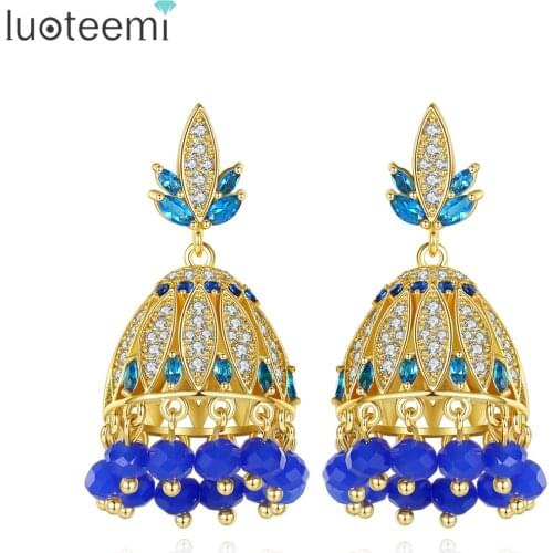 LUOTEEMI Blue Tassel Drop Earrings for Women Cubic Zircon Bohemian Style Fashion Boucle D'Oreille Femme Jewelry Christmas Gifts