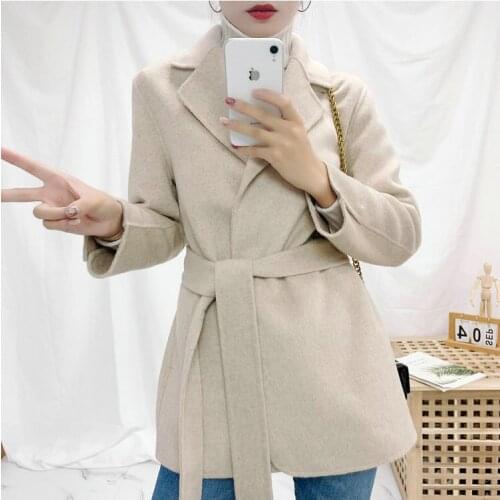 Korean Simple Short Style Wool Coats New High Quality Double Cashmere Winter Woolen Coat for Women Beige Color
