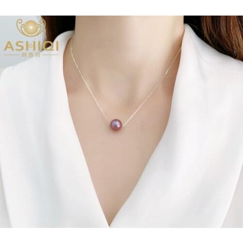 ASHIQI Natural Freshwater Pearl Necklace 925 Sterling Silver Jewelry for girls women 2021 New fashion