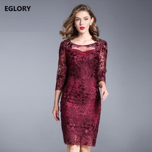 Ever Pretty Party Cocktail Women Plus Size 3XL Dress 2020 Spring Autumn Fashion Female Allover Embroidery Dress Bodycon Sheath