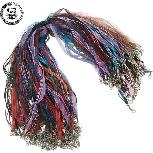 Pandahall 1 Set Multi-strand Necklace Cord with 3 Loops Waxed Cord&Organza Ribbon for Jewelry Necklace Making Mixed Color 17.7"