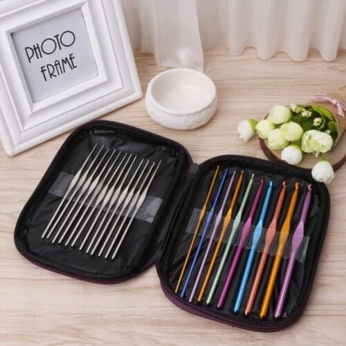 22PCS Newest Colourful Knit Set Portable Aluminium Crochet Hooks Knitting Needles Set 0.6mm-6.5mm Punch Pen Kit Sewing Needles