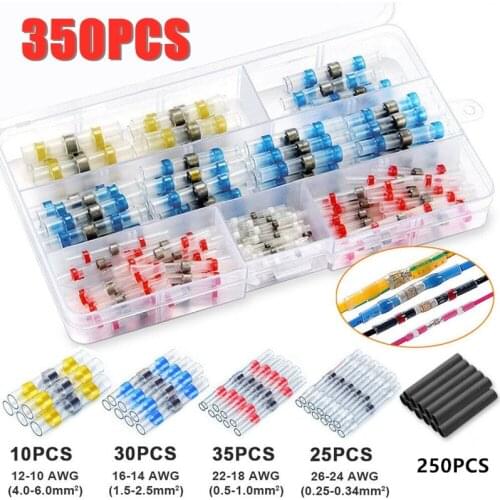 350/100PCS Boxed Heat Shrink Connect Terminals Wire Insulated Butt Connectors Waterproof Solder Sleeve Tube Crimp Terminals With