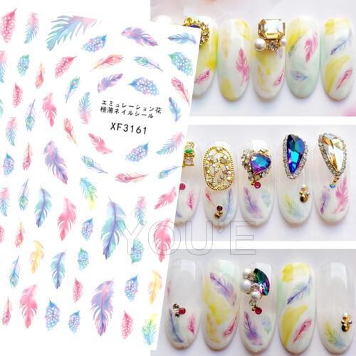 3D Feather Nail Sticker for Manicure Design Decals Fashion Nail Art Sticker Decoration Back Glue Adhesive Sticker on Nails Set