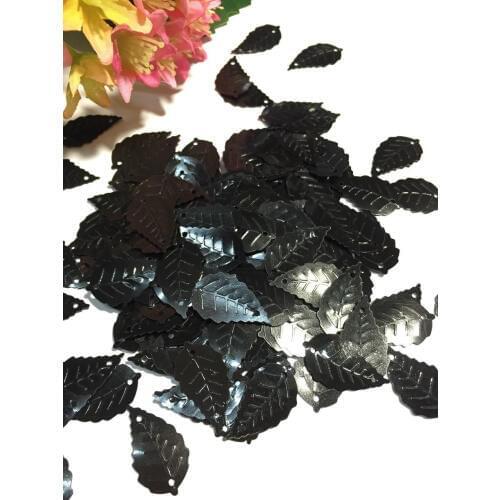 50g/lot Leaf Sequins 13*24mm PVC Sewing DIY Garment Accessory Leaves With 2 Holes Black