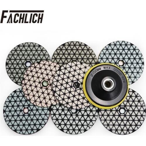 FACHLICH 9pcs/pk Diamond Dry Polishing Pads and Foam Plastic Backer For Granite and Marble Resin Bond Sanding Wheel Dia 100mm