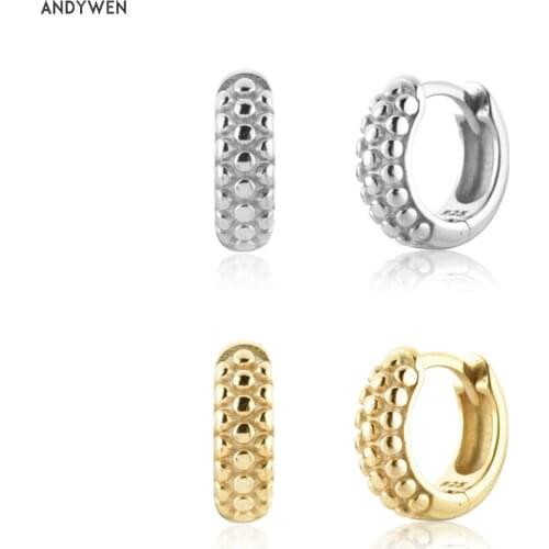 ANDYWEN 925 Sterling Silver Gold Plain Beads Huggies Clips Thick Piercing Pendiente Luxury Jewelry 2021 Wedding Jewelry Clips